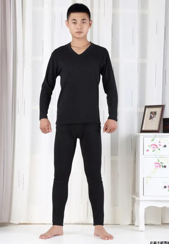 male underwear set autumn obese Men's Long Johns V neck obese cotton ...