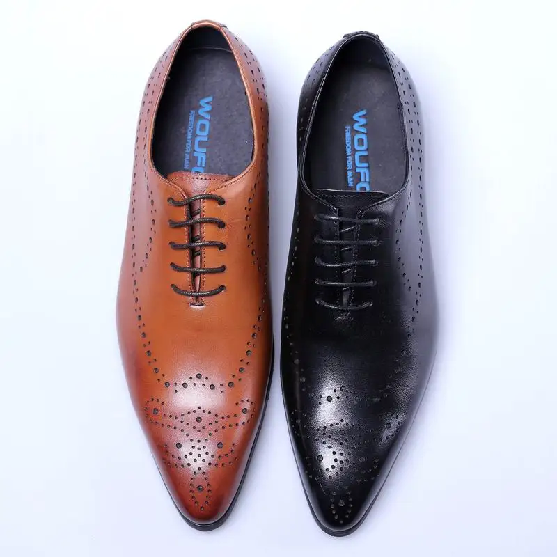 Derby Britannique De En Bureau Hommes Robe Loisirs Mâle Cuir Chaussures D'affaires Luxe marron Brun Richelieu Homme Véritable Noir Pointu Lacent Bout CUUw1dq