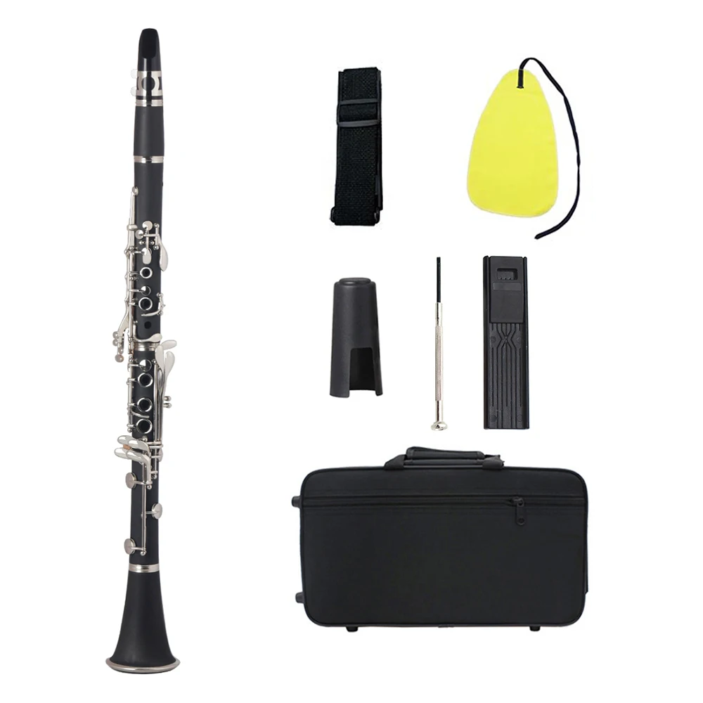 Bb Flat Clarinet Black Bakelite Silver Keys Woodwind Instrument with Carry Case Reed Cleaning Cloth Mini Screwdriver | Спорт и