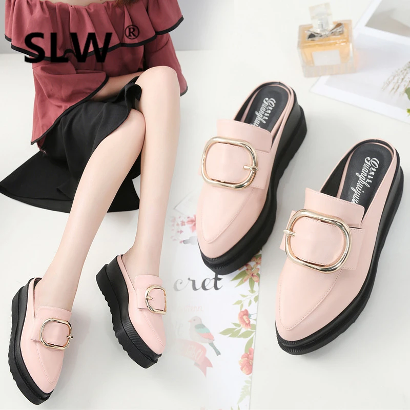 

Woman Shoes Luxury Slippers Platform Pointed Toe Slides On A Wedge Women Heels Designer Flat Sliders 2019 High PU Scandals