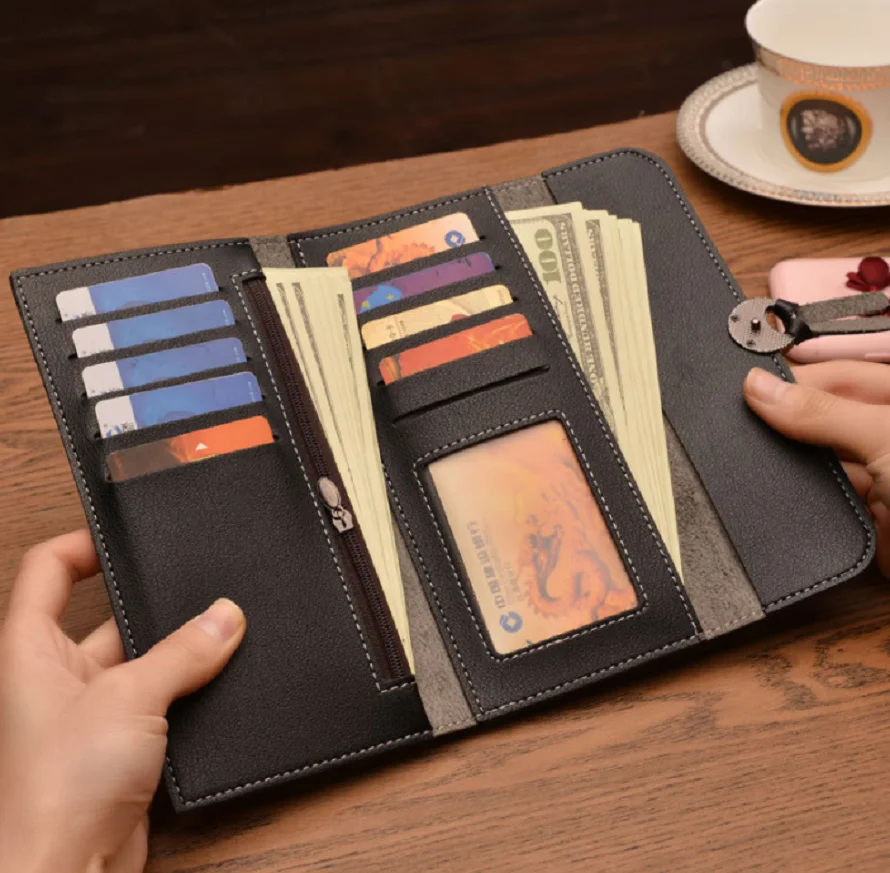 Женские Длинные кошелёк Корейская модель пряжки три раза мягкий кошелек мульти