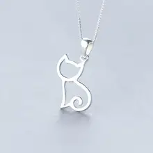 Забавный Милый настоящий. 925 стерлингового серебра открытый котенок кошка кулон ожерелье для домашних животных 1" стерлингового серебра-ювелирные изделия GTLX621