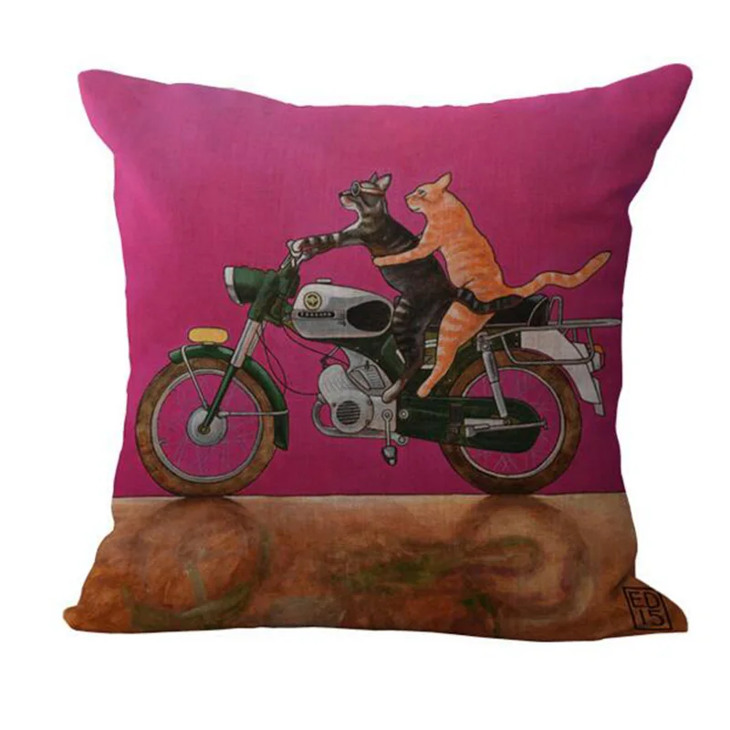 وسادة تغطي سادات الحيوان القط الكرتون سيارة الكتان القطن مزيج مكتب أريكة وسادة تغطي المنزل مربع بالجملة