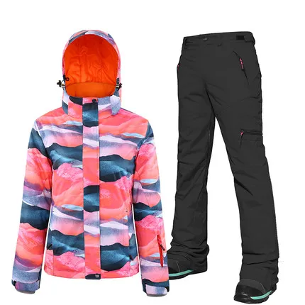 Зимний лыжный костюм Женская лыжная куртка Сноубординг наборы сноуборд куртка и штаны Зимняя походная Лыжная одежда-30 Цельсия - Цвет: Jacket Pants Black