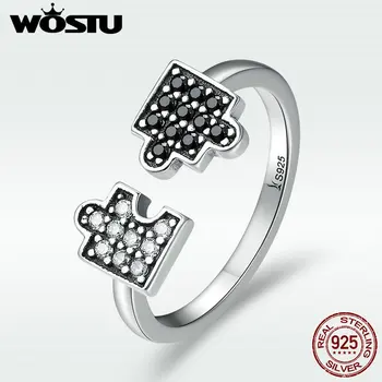 

WOSTU Authentic 100% 925 Sterling Silver Glamour Puzzle Clear CZ Open Finger Rings for Women Sterling Silver Jewelry DXR180