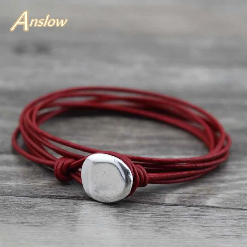 Anslow, модный дизайн,, Дешевые Ювелирные изделия для мужчин и женщин, кожаный браслет для женщин и мужчин,, подарок LOW0557LB - Окраска металла: red