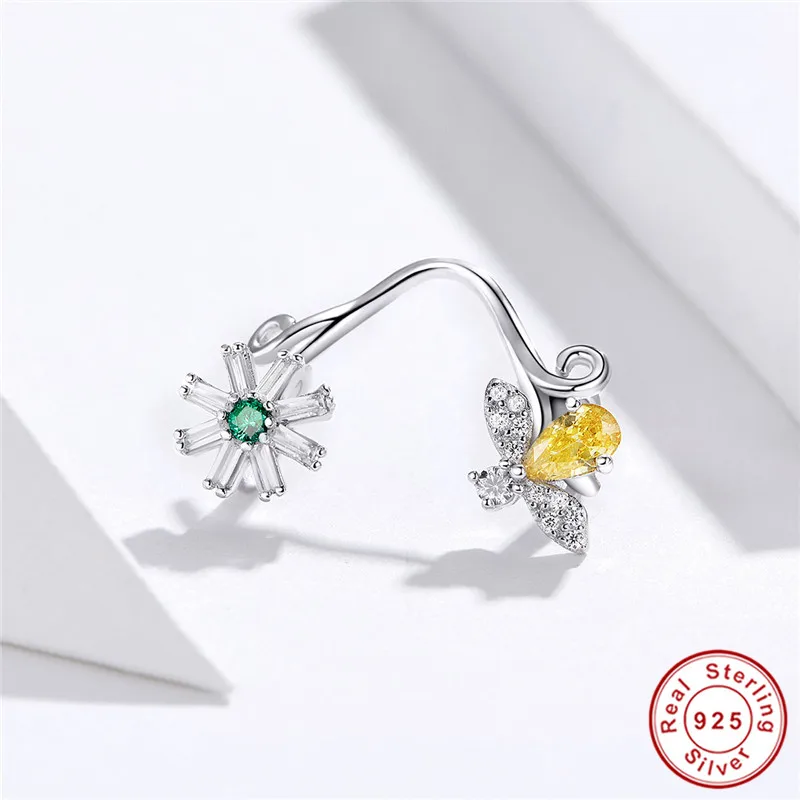 fit Pandora Bracelet Silver 925 Original CZ Daisy Honeybee Beads s925 Yellow Bee Green CZ Flower Bangles Charms Jewelry Making