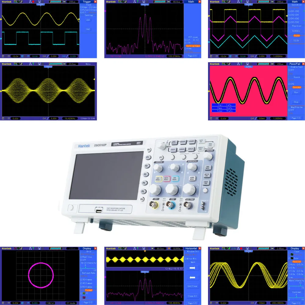 Сертифицированный Hantek DSO5102P цифровой осциллограф 2CH 100 мГц 1Gs 7 "TFT 8-бит 4nS/div-80S/ дел