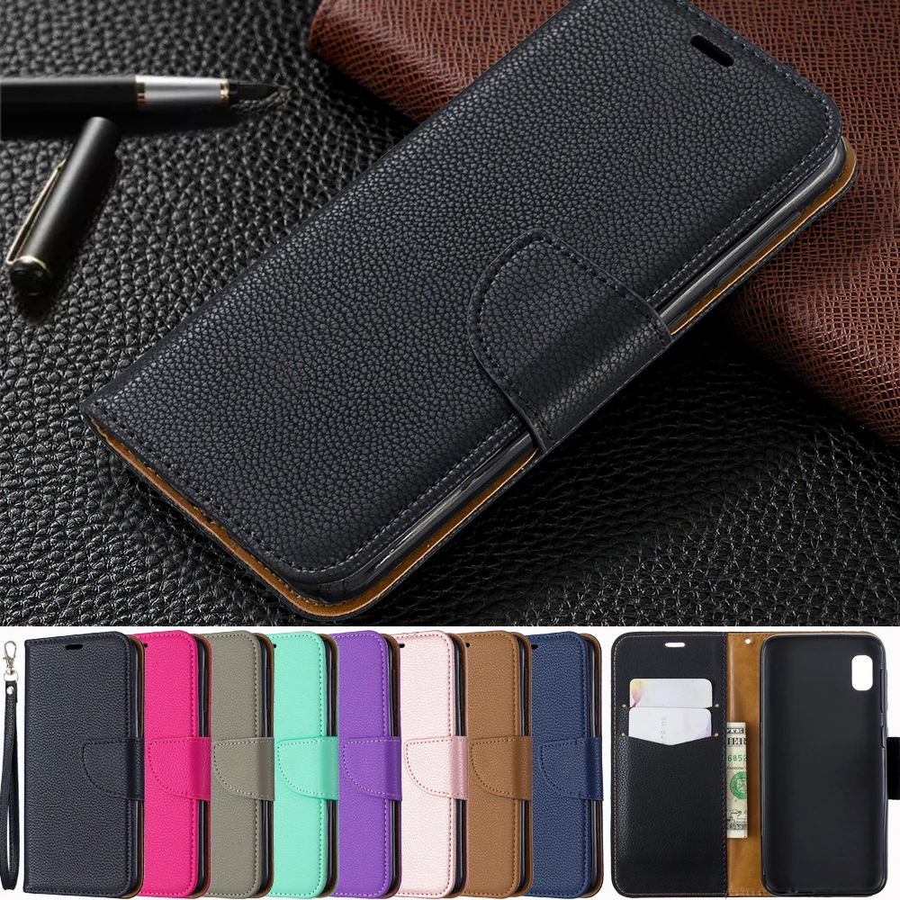

Wallet Phone Case For Samsung Galaxy A10E Cover PU Leather Flip Stand Wrist Strap Credit Card Slots Magnetic Closure