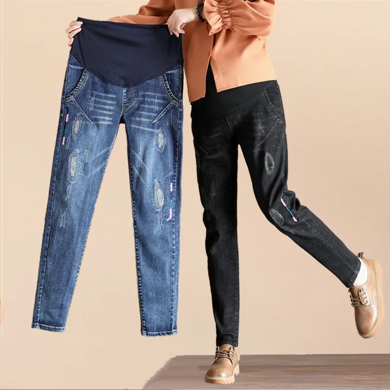 Брюки для беременных высокоэластичные джинсы желудка лифт Регулируемый Повседневное Беременность утепленные штаны для беременных джинсы
