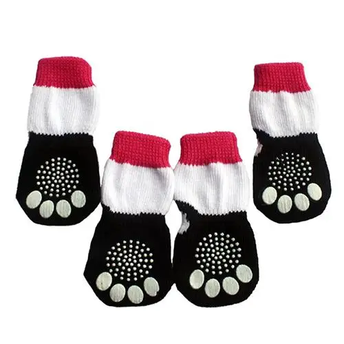

4Pcs/set Dog Socks Fashion Cute Puppy Dog Pet Knits Socks Anti Slip Skid Bottom Mini Sock Dog Supplies