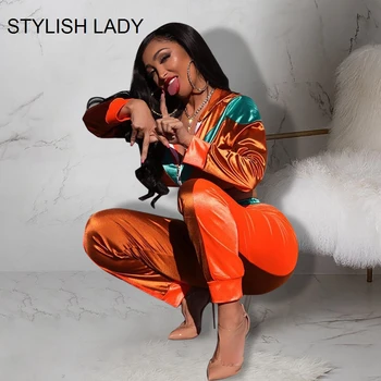 

STYLISH Lady Streetwear Patchwork 2 Piece Set 2019 Summer Women Long Sleeve Hooded Crop Top Jacket and High Waist Pant Tracksuit