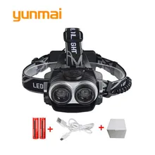 RU, США, 4000 люмен, CREE XM-L T6, светодиодный налобный светильник, налобный фонарь, охотничий головной светильник, 3 режима, аккумулятор 2*18650, usb-кабель