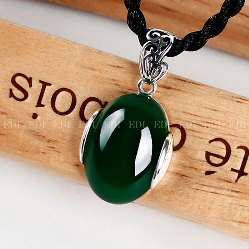 EDI Sterling Silver 925 Necklace with Green Natural Gemstone Women's Necklace Thai Silver Retro Fine Jewelry For Woman