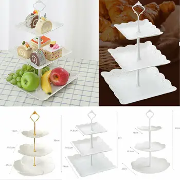 

3 Tier Plastic Cake Stand Afternoon Tea Wedding Plates Party Dessert Plate Fruits Vegetable Storage Rack TablewareTool Holder