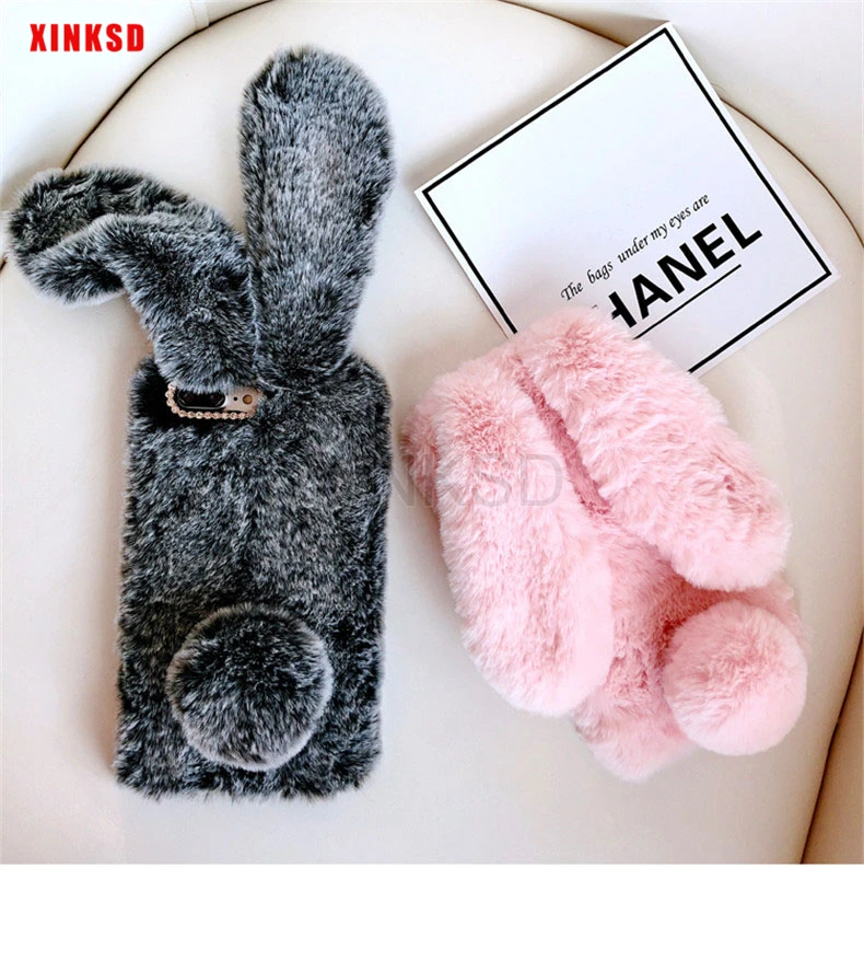 Rabbit Warm fur hair Case For Samsung Galaxy S9 S8 Plus A6 A8 J6 2018 A3 A5 A7 J3 J5 2017 J7 2016 Diamond Plush Bunny Back Cover (7)