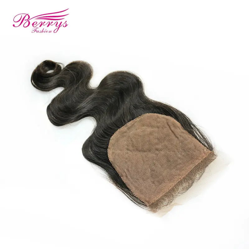 8A Berrys hair,Brazilian Virgin Hair body wave Silk Base closure 8-22inch in stock cheap price hair extensions