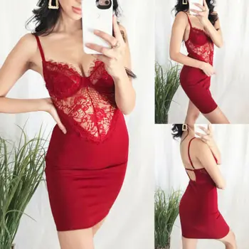 

2019 Summer Womens Lace Bodycon Sleeveless Evening Party V Neck Club Wear Mini Dresses
