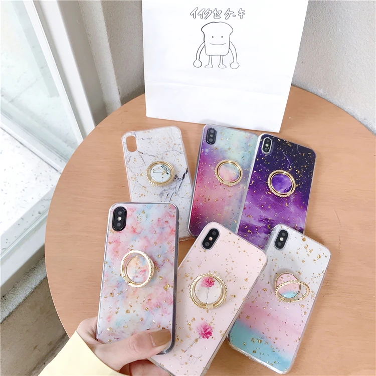 

Gold Foil Marble Phone Case For iphone XS Max XR X 8 7 6 Plus Back Cover Fashion Gradient Art Cases Luxury Capa With the Ring