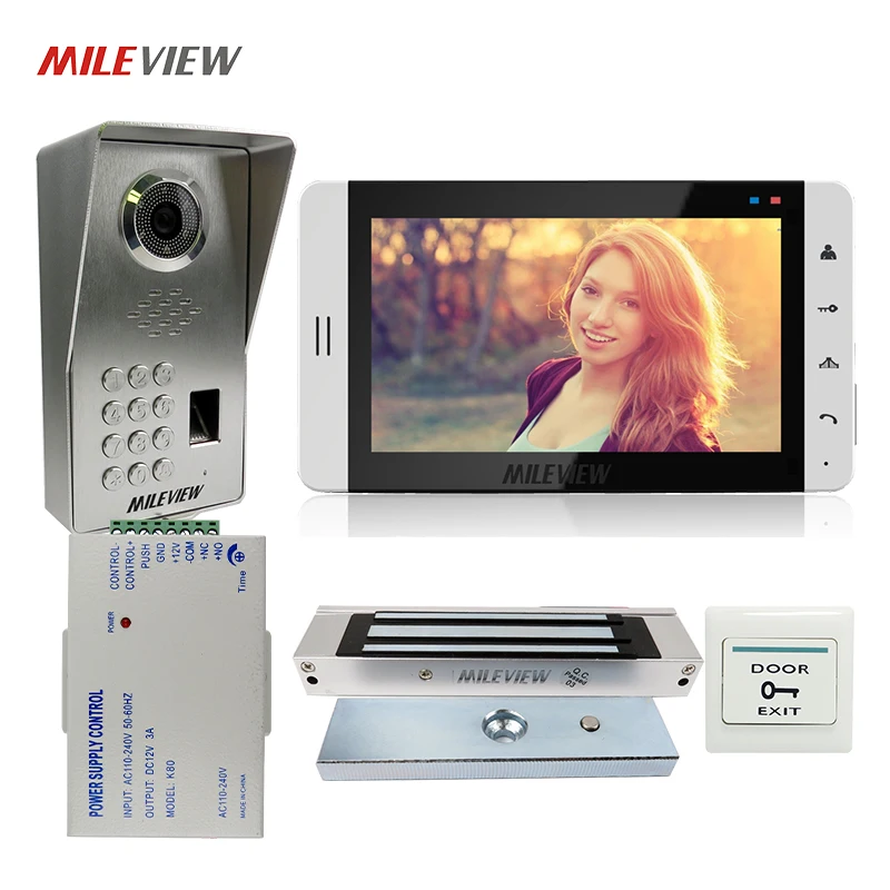 

FREE SHIPPING Fingerprint Keypad 7" Touch Key Monitor Video Door Phone Intercom System + Waterproof Door Camera Magnetic Lock