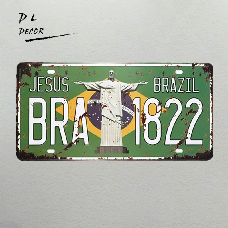 DL-BRA 1822 BRAZIL License plate vintage metal sign shabby chic garage signs and decor