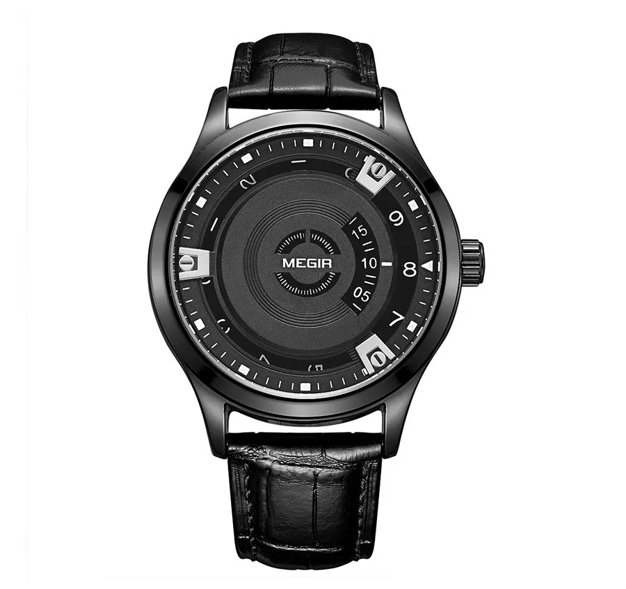 Megir мужские модные черные кожаные кварцевые наручные часы с горячей водостойкой батареей кварцевые часы для мужчин Male1067