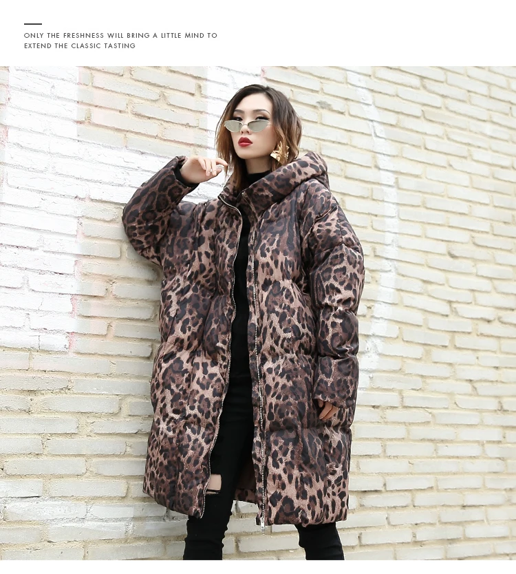 Новая зимняя куртка пальто женское с капюшоном с длинным рукавом Леопардовый принт свободный большой размер хлопковое Стеганое пальто Женская парка Fashion151