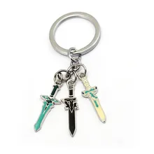 Nuovo Anime Sword Art on-Line Portachiavi 3 Pcs Logo Pendenti con Gemme E Perle Dnf Cosplay Anelli Della Catena Chiave Degli Uomini Del Regalo Chaveiro Gioielli Porte clef HF12792