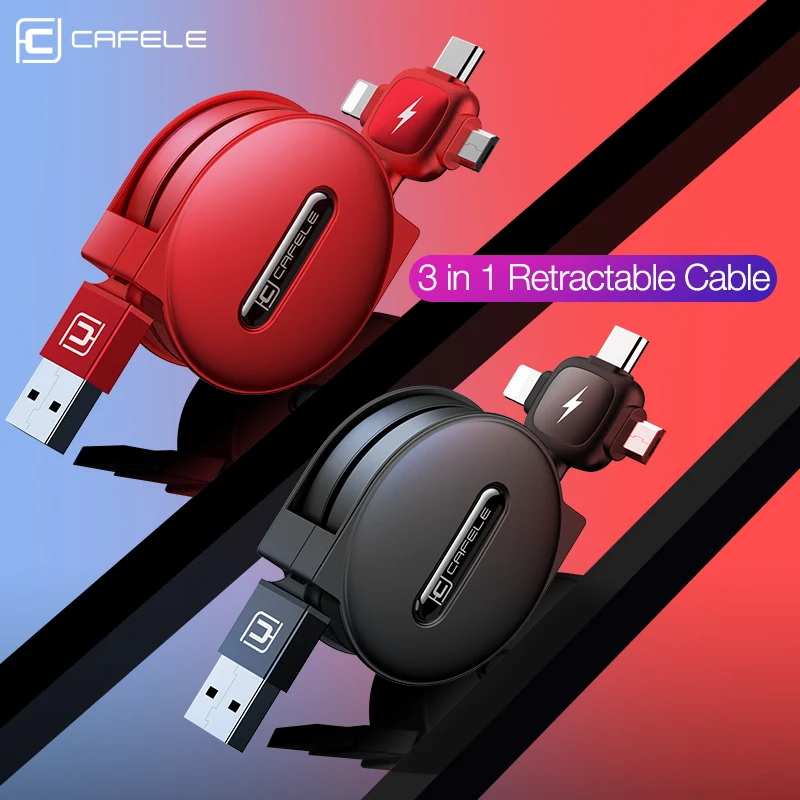 Cafele 3 in 1 Retractable USB Cable 8 Pin Micro Type C USB cable for iPhone huawei xiaomi samsung 150cm Data Sync USB Cable