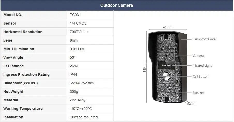 Homssecur 7 "Hands-free видео дверной телефон домофон система Электрический удар замок комплект в комплекте + металлический корпус камеры 1C2M