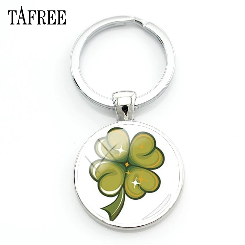 TAFREE Lucky Clover круглый брелок красивый дизайн четырехлистный клевер брелок стекло элегантное ювелирное изделие для подарка QF335 - Цвет: QF342