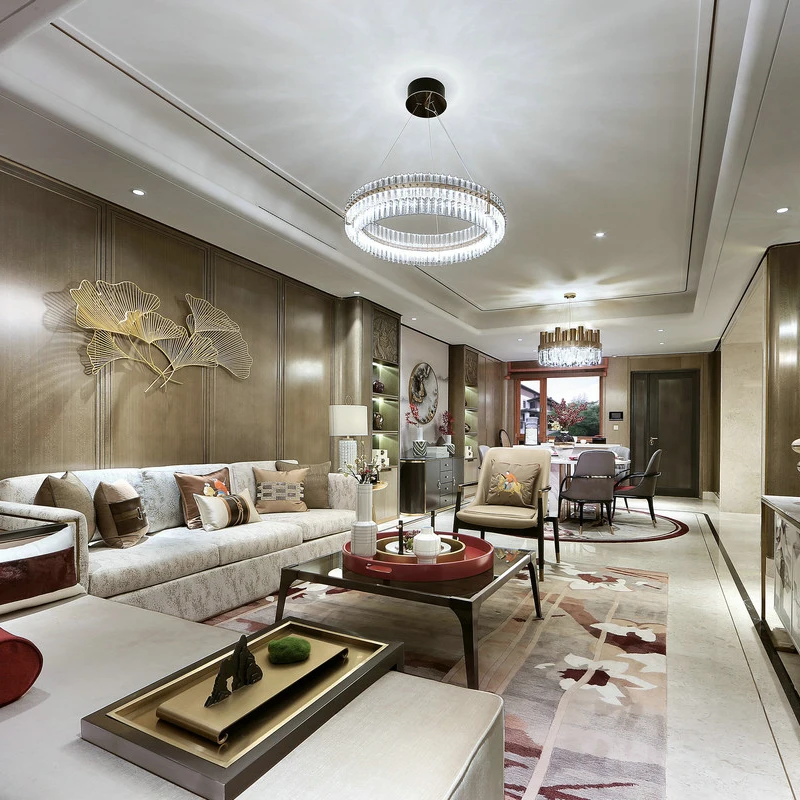 

Post modern chandelier light luxury living room restaurant bedroom study simple model room round LED Nordic lamps