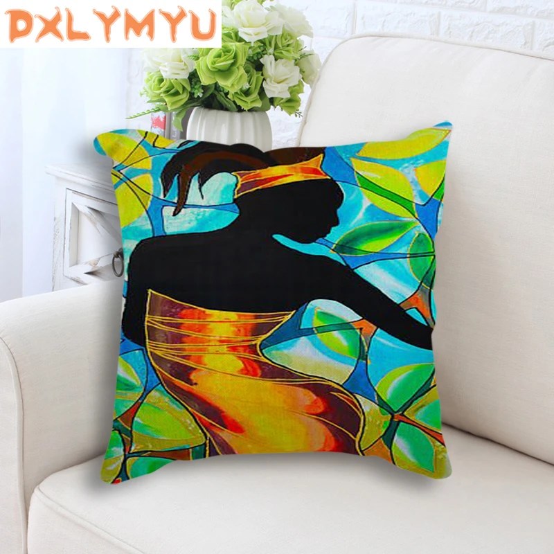 

African oil painting Color Cushion Covers African Style Cushion Cover for Sofa Decorative Beige Linen Pillow Case 45x45cm