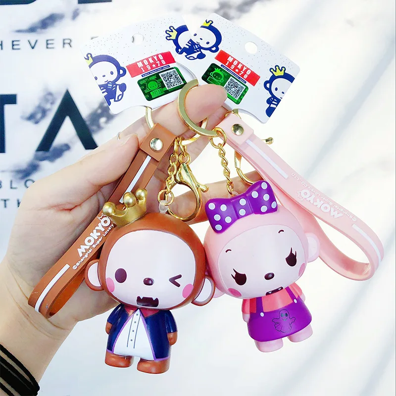 

Cute Cartoon Silicone Crown monkey Keychain Creative Car Keyring Pendant Bag Charms Accessories Anime Key Holder Chain