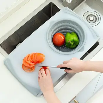 

3 IN 1 Multi-function Sink Drain Basket Cutting Board Chopping Blocks Meat Vegetable Fruit Basket Storage Chopping Board