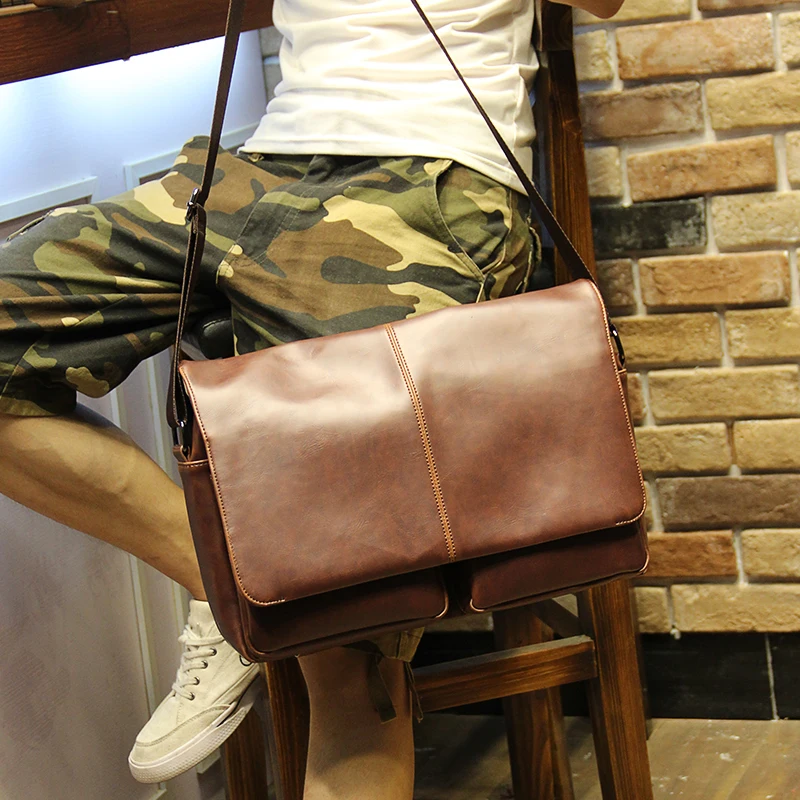 

Vintage Crazy Horse PU Leather Men Bag Business Men Messenger Bags Men's Shoulder Bags Men Cross Body Bag 2016 New handbag