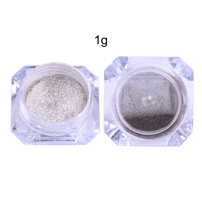 1 коробка 0,5 г/1 г Серебряный зеркальный ногтевой порошок мерцающий хромированный пигмент пыль DIY дизайн Блестящий Порошок маникюр Дизайн ногтей украшение - Цвет: 1g