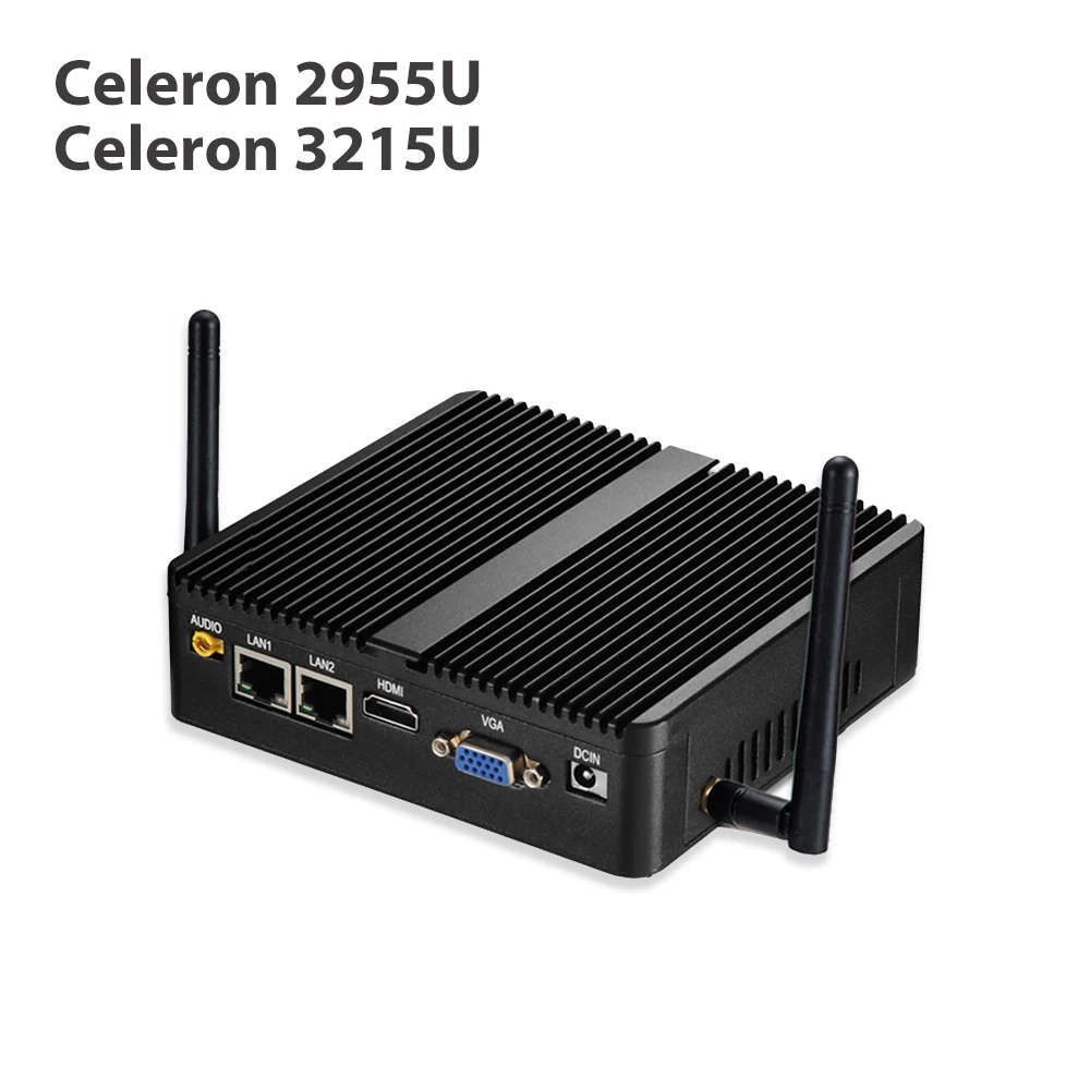 Celeron 2955U 1,40 ГГц двухъядерный безвентиляторный мини ПК Двойной LAN Мини компьютер Windows 10 WiFi HDMI COM 2* последовательный порт 2,5 дюймов HDD SATA