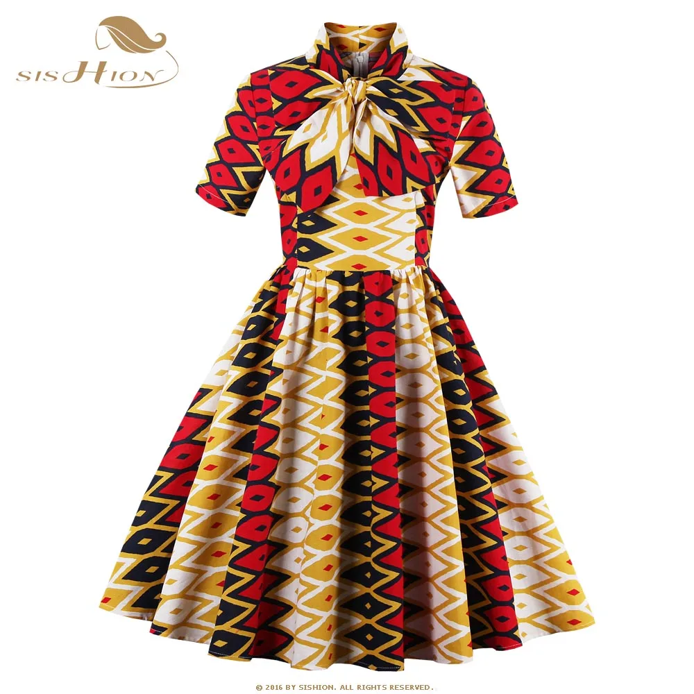 SISHION 50s 60s Vintage Dress Geometric 