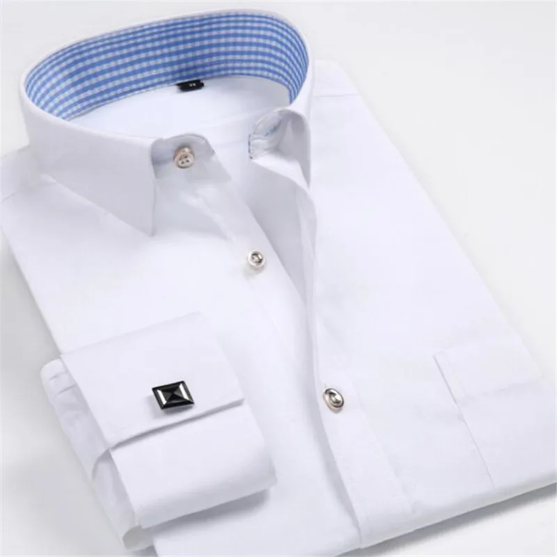 Новые французские мужские рубашки с манжетами на пуговицах, классические брендовые формальные деловые рубашки-смокинги с длинным рукавом, мужские рубашки с запонками - Цвет: CS11