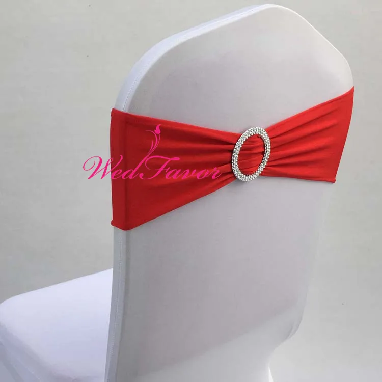 WedFavor 100 шт бирюзовые эластичные ленты из лайкры для стула с галстуком-бабочкой из спандекса с пластиковой круглой пряжкой для свадебного украшения - Цвет: Red