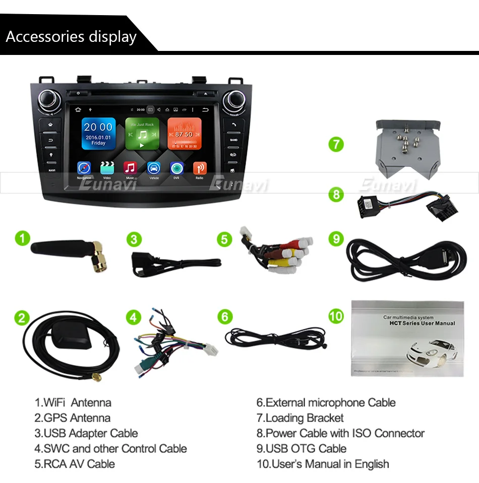 Discount Eunavi 8" HD Screen 2 din Android 9.0 Quad Core Car DVD Player for 2010 2011 2012 2013 MAZDA 3 stereo radio GPS Navigation wifi 29