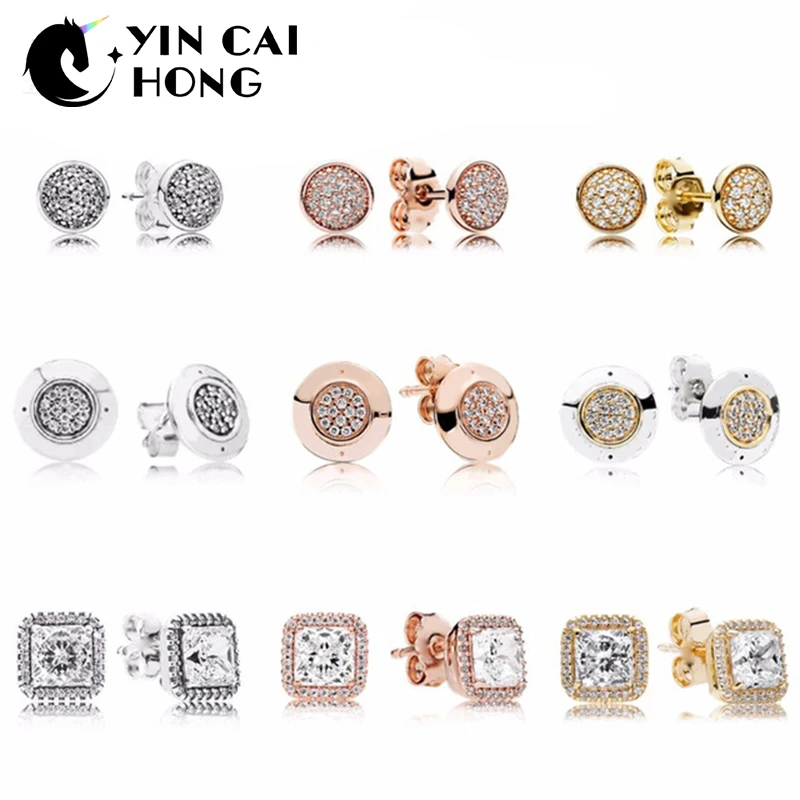 

YCH 100% 925 Sterling Silver & Rose Gold Color Forever Stud Earrings With Clear CZ For Women Original Fine Jewelry Gift
