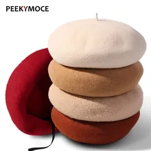 Peekymoce береты для женщин, шерстяной берет, Повседневная одноцветная шапка, Женская винтажная зимняя шапка, элегантные береты, шапка s для женщин, плоская шапка