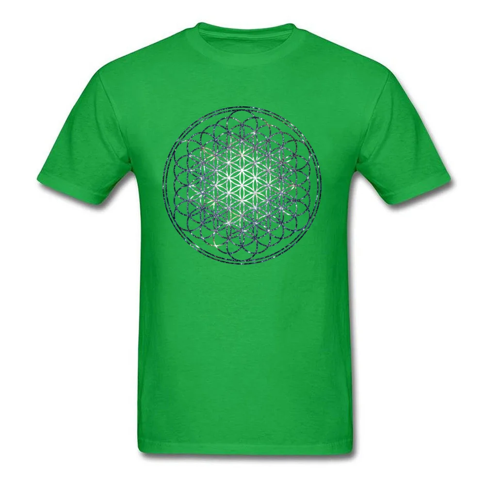 Cute Casual Cool Tshirts Round Neck 100% Cotton Men's Tops & Tees Short Sleeve Autumn Cool Clothing Shirt Top Quality Flower Of Life Sacred Geometry Star Cluster 4346 green