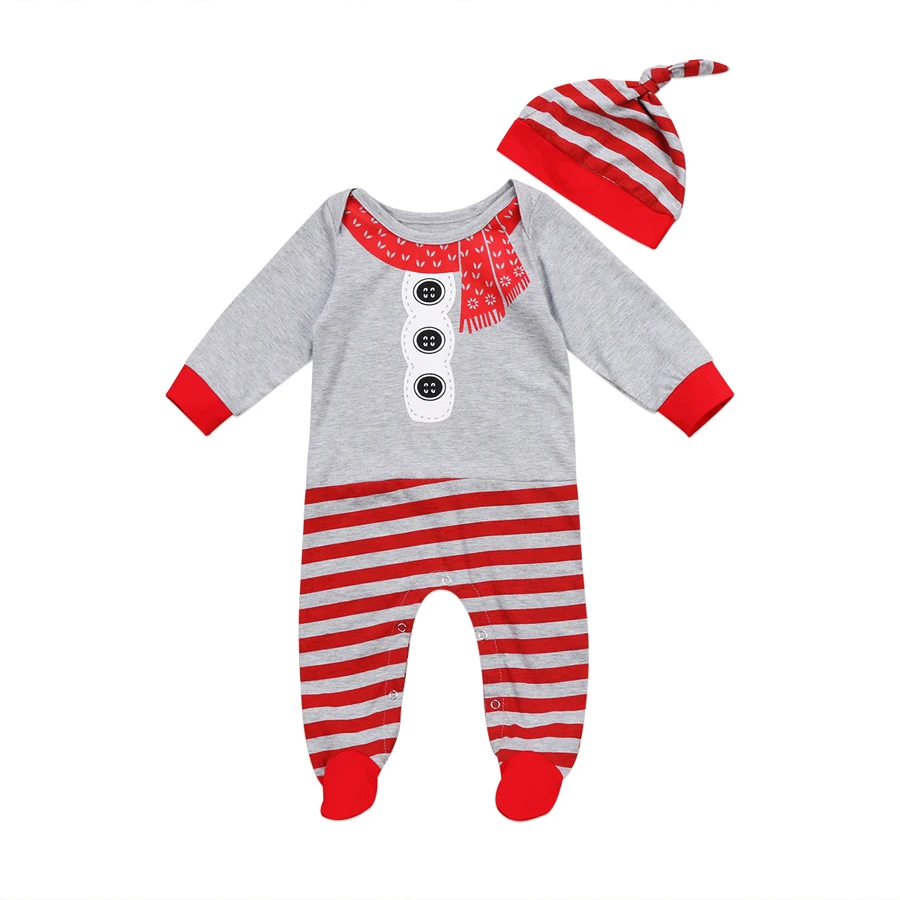 Милые рождественские комплекты одежды для малышей Рождественский хлопковый комбинезон шапка с Санта-Клаусом для маленьких мальчиков и девочек, одежда