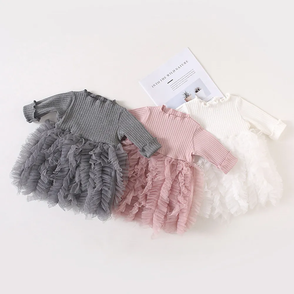 

MUQGEW Baby Kids Girls Clothes Knit Bow Tulle Princess Tutu Ball Gown Party Dress Clothes New born Baby Clothes Dress
