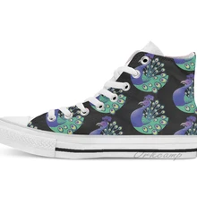 Великолепные зеленые и синие парусиновые туфли на плоской подошве с высоким берцем и павлином; повседневная обувь на заказ; Прямая