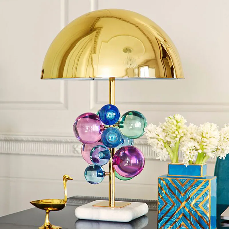 

Modern Colorful Crystal Ball Desk Lamps Mushroom Metal Lampshade Simple Bedroom Bedside Creative Decorative Marble Table Lamp