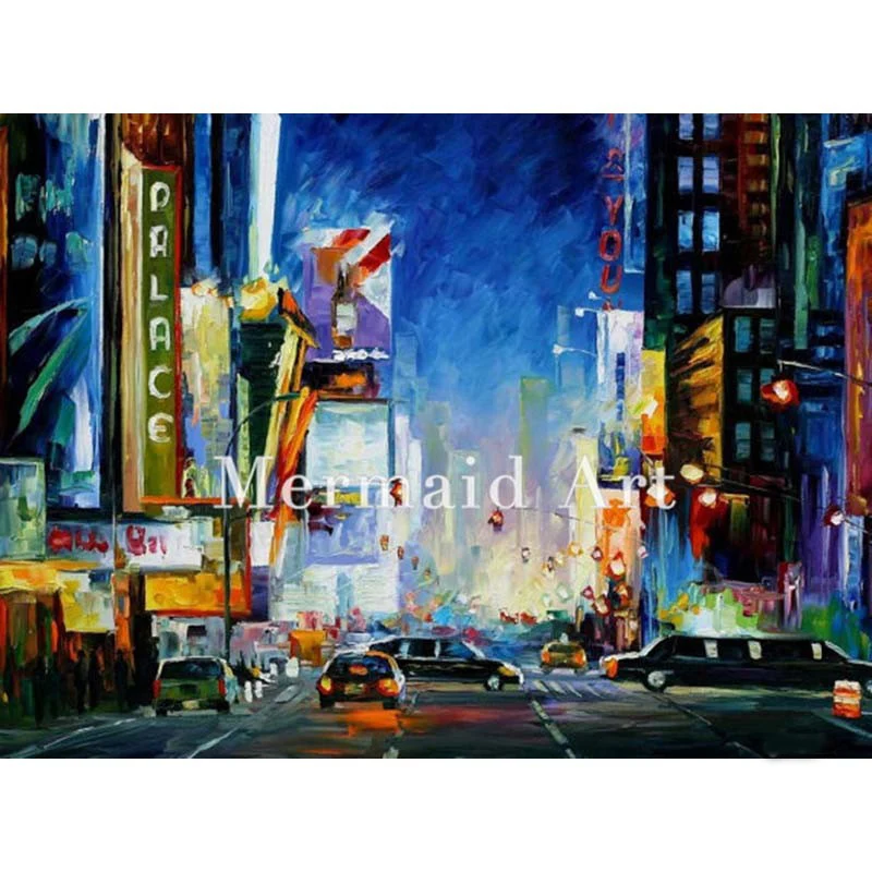 

Hand Painted Oil Painting Broadway New York On Canvas For Abstract Thick Palette Knife Painting Living Room Wall Decor Artwork